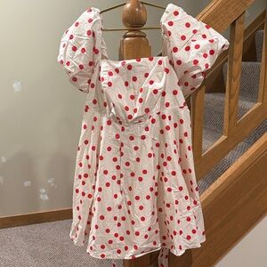 Eloquii Cream Mini Dress with Red Polka Dots